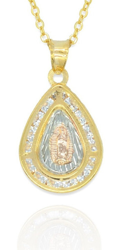 Collar Virgen De Guadalupe Gota. Oro Laminado 14k, Bautizo