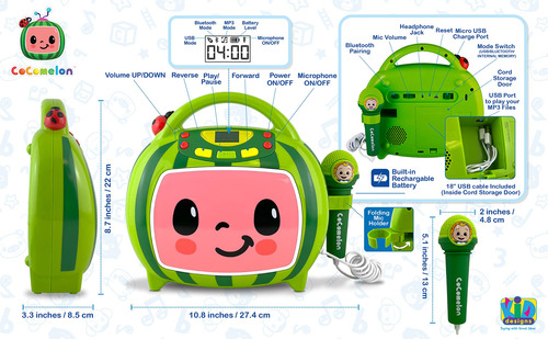 Máquina De Karaoke Ekids Cocomelon Con Canción Bluetooth Int