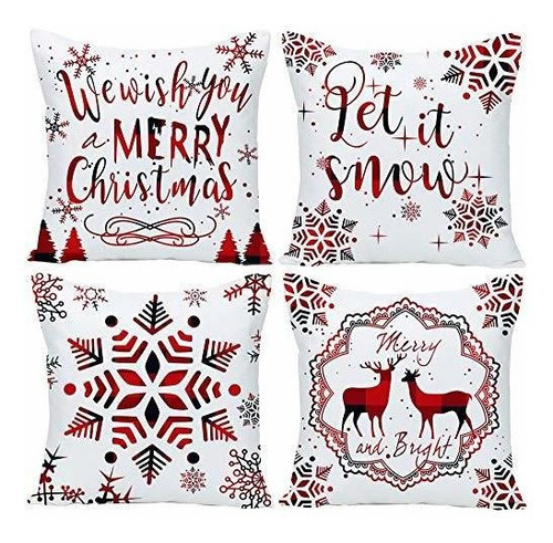 Fundas Navidad Reno Nieve Pino Rojo 45x45 Cm