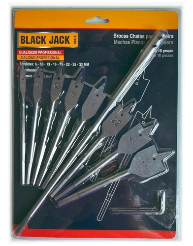 Set Mechas Planas Para Madera 10 Piezas Black Jack - Mm