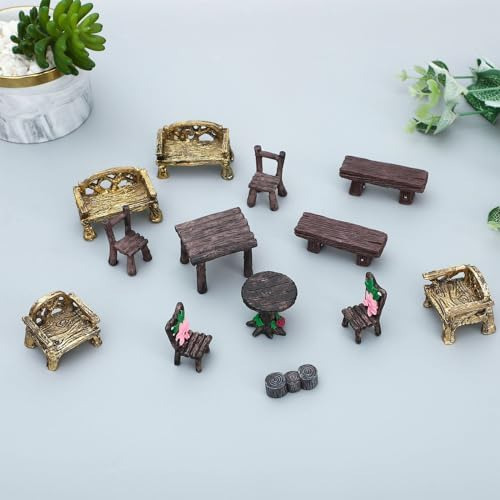 14 Piezas De Accesorios En Miniatura De Jardín, Mini Mesa Y