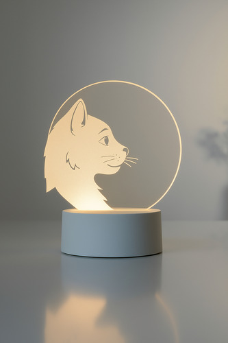 Luminária Led 3d Gato De Perfil - Abajur De Mesa
