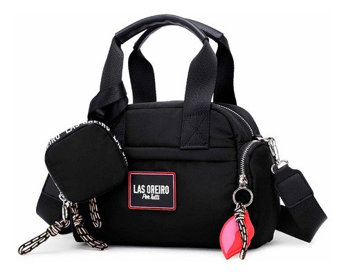 Imagen 3 de 5 de Cartera Bandolera Las Oreiro Mujer Original Negra Bolsillos