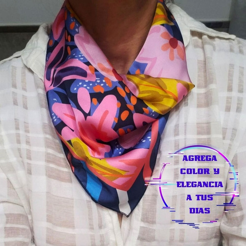 Pañuelo Seda Diseño Estampado Mujer 45 X 45 Bandana Variedad De Colores Variado 50 X50