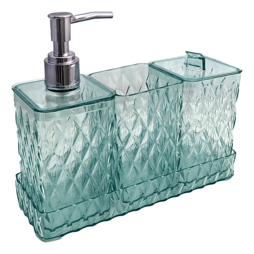 Set De Baño Glamour Con Bandeja Plástico Cristal Carol