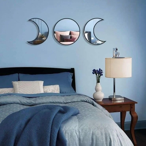 Estilo Nórdico Espelho Decorativo De Madeira Fase Lua Mirro1