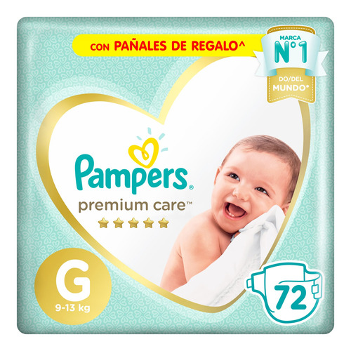 Imagen 1 de 3 de Pañales Pampers Premium Care  G 72 u