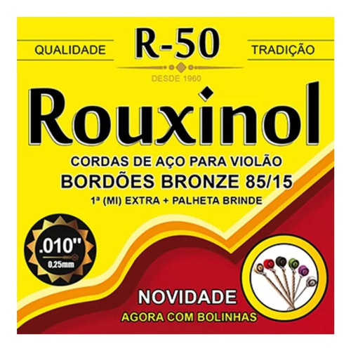 Encordoamento Violão Rouxinol 010 Aço Bronze 85/15 R50