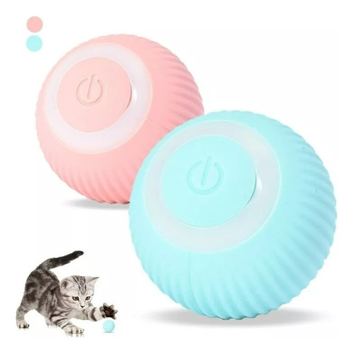 Pelota giratoria inteligente de silicona para mascotas y gatos, USB, color azul