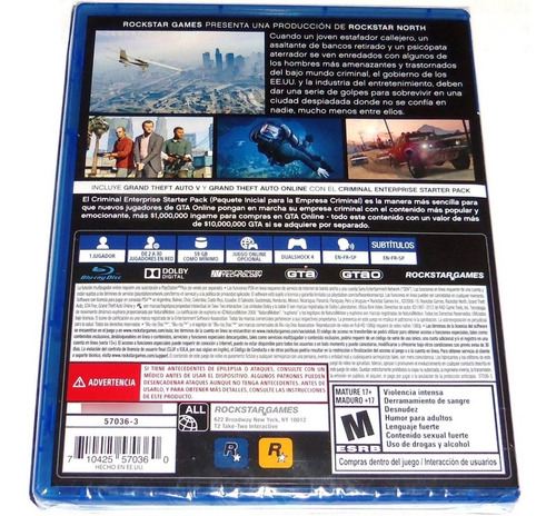 Videojuego Grand Theft Auto V Gta 5 Edición Premium Ps4 (Usado)