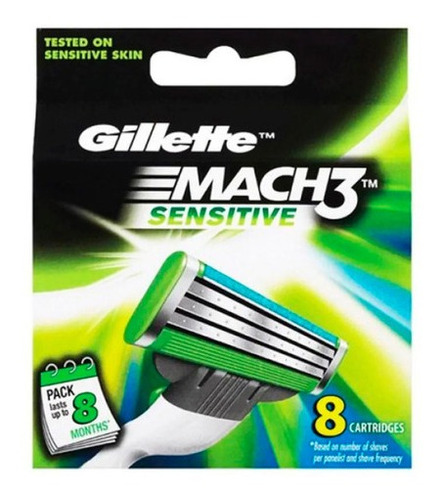 Cartucho Gillette Repuesto Afeitadora Mach3 Sensitive X 8 U