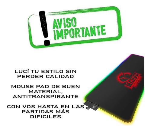 Imagen 2 de 7 de Mouse Pad Gamer Led Rgb Retroiluminado Usb 800x300x4mm Pcreg