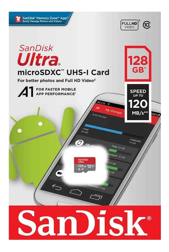 Memoria Sandisk Ultra Micro Sd 128gb Clase 10 100mb/s Sdxc