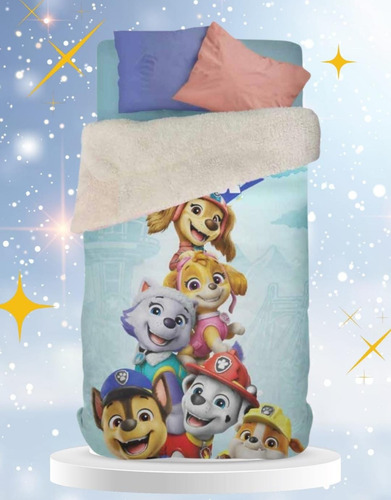 Combo Sabana Mas Frazada Cordero Piñata 1 1/2 P Tye Azul Acero Paw Patrol