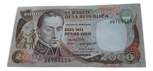 Billete Colombia 2000 Pesos Oro 1985 Excelente Estado