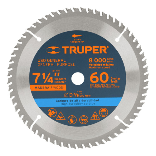 Disco Sierra Circular 7 1/4 X 60 Dientes Marca Truper St-760