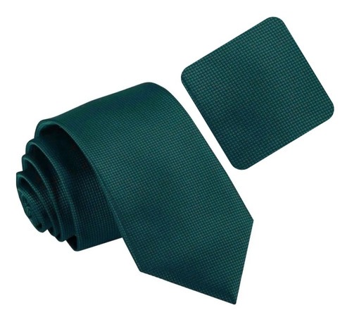 Corbata Y Pañuelo Verde Esmeralda | Textura Microcuadros