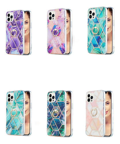 Funda Para Samsung Series, Soporte Giratorio De 360 Grados, Anillo De Mármol Brillante, Antihuellas Dactilares, Rosa Y Blanco