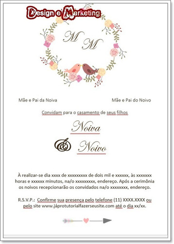 Imagem 1 de 1 de Arte Digital Convite De Casamento Mod Passaros Marsala
