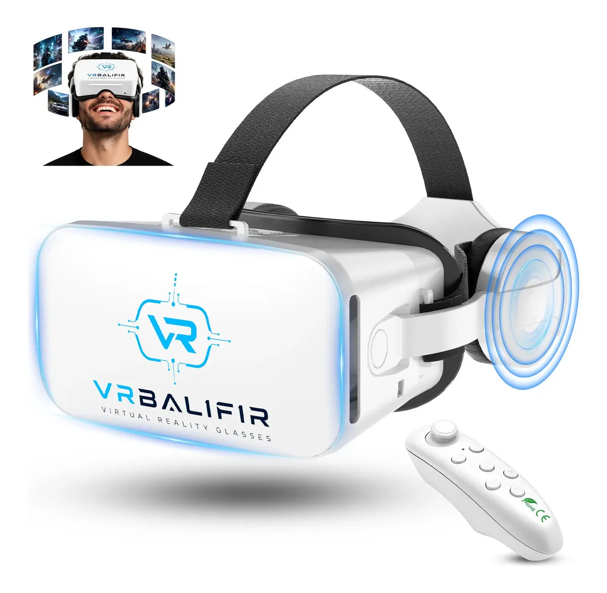 Lentes de Realidad Virtual BALIFIR J20 Inalámbricos con Control y Audio 3D para Celular