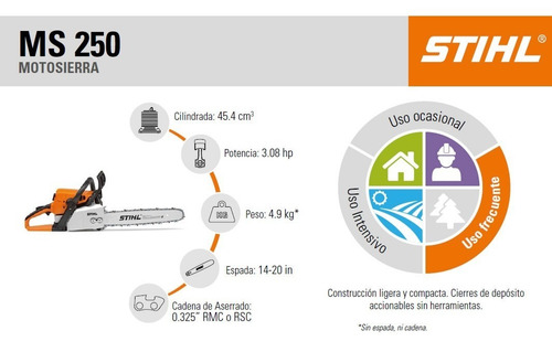 Imagen 4 de 10 de Motosierra Stihl Ms250 Con Espada 40cm + Cadena De Obsequio