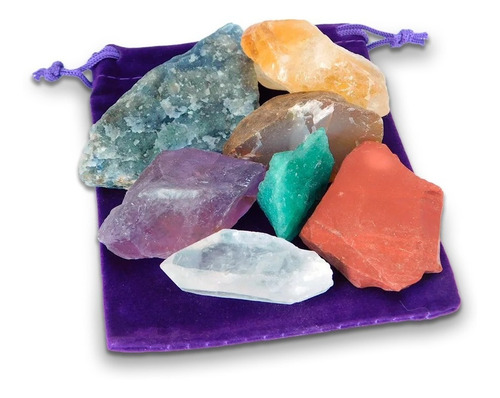 Set Piedras 7 Chakras En Bruto, Más Bolsa De Terciopelo