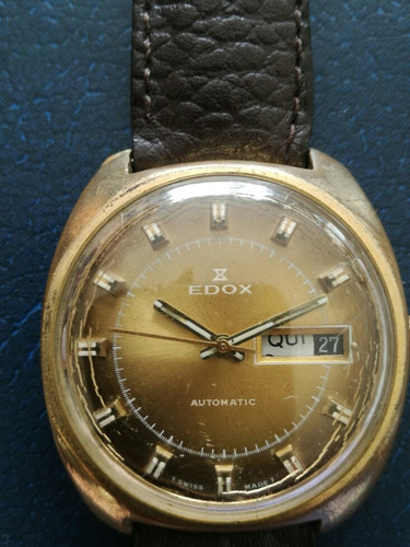 Reloj Edox Automatico Enchapado En Oro Hermoso De Coleccion