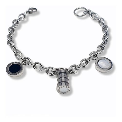 Pulsera Dijes Circulo En Onix Y Nacar Marca Blaque Acero 