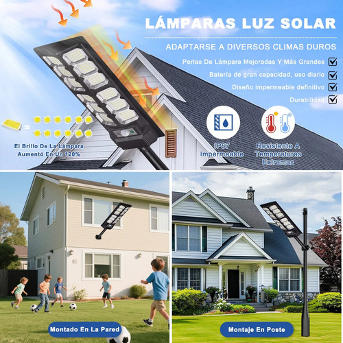 Sjrohe lampara solar exterior 1000w,luminaria led panel solar ,iluminacion exterior Luz Led Solar focos solares Con Mando A Distancia Y Sensor Movimiento, cubierta,garaje,pasillo,patio,jardín,porche