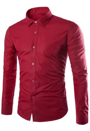 Camisa Lisa De Manga Larga Con Color Brillante Para Hombre