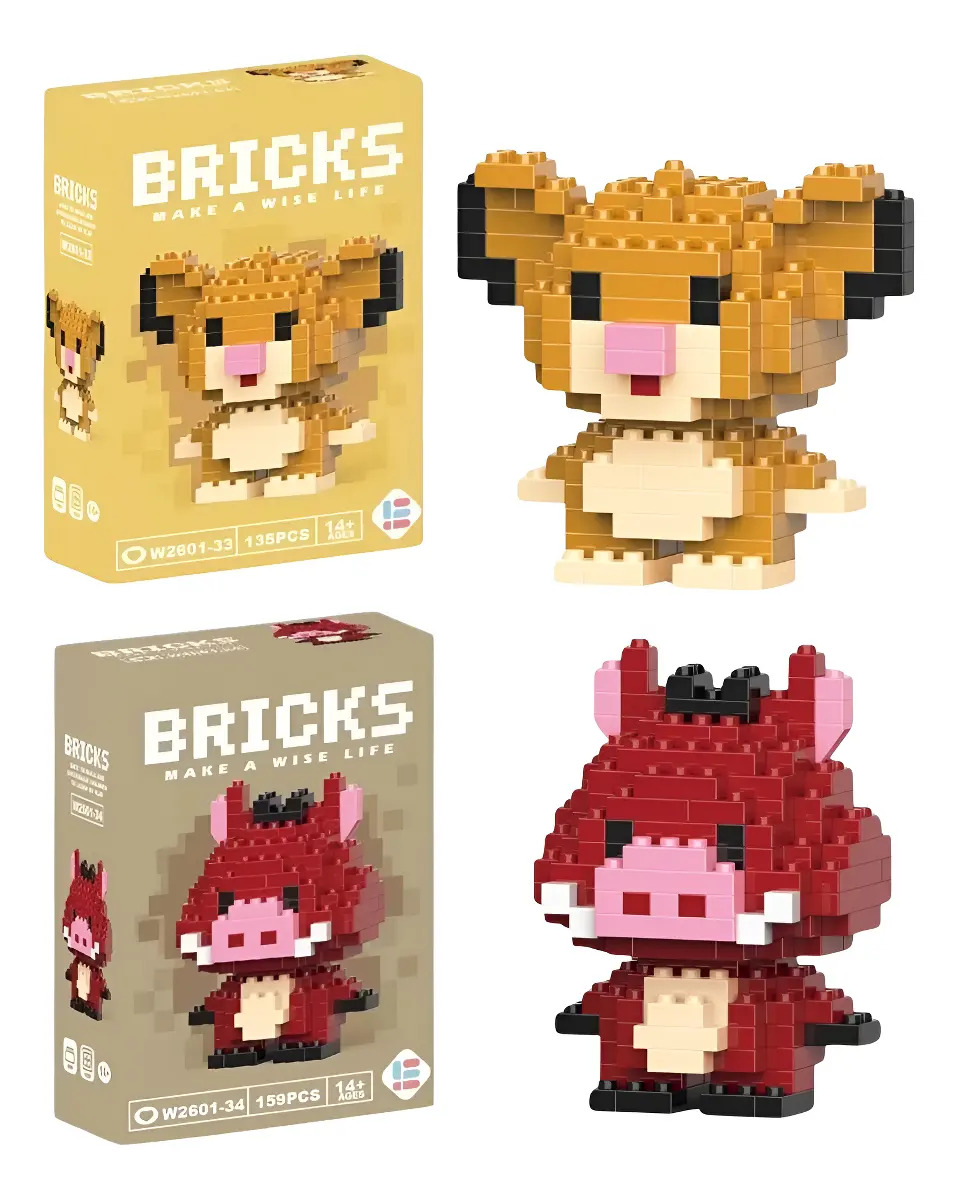 Kit Com 2 Bloco De Montar Infantil Personagens Colecionáveis Quantidade De Peças 159 Versão Do Personagem Pumba/ Simba