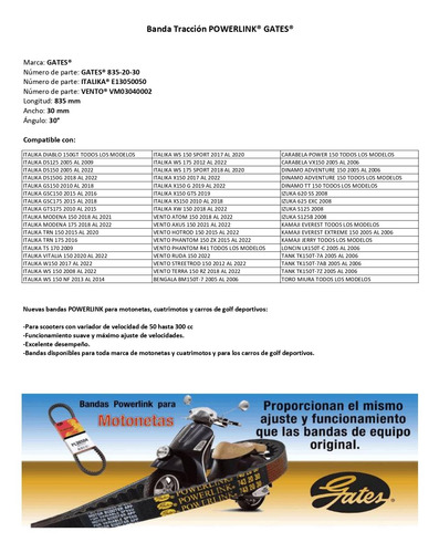 Banda Tracción Italika Ws 175 2019 2020 2021 2022 E13050050