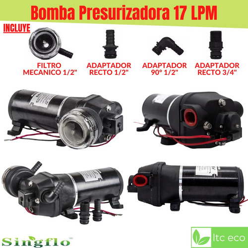 Imagen 6 de 9 de Bomba De Agua 12v 17 Lpm Presurizadora Motorhome Riego