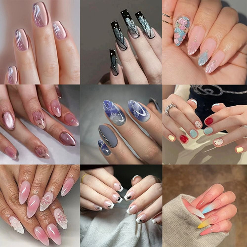 24 Peças De Unhas Postiças, Estilete, Unhas Falsas, Preta, R