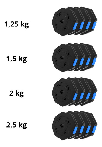 Set De Mancuernas 30kg Ajustable Pvc Color Azul