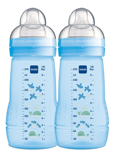 Mamadeira Easy Active Mam - 270ml - Embalagem Dupla Azul bichos do mar