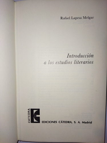 Introducción A Los Estudios Literarios. Rafael Lapesa (Usado)