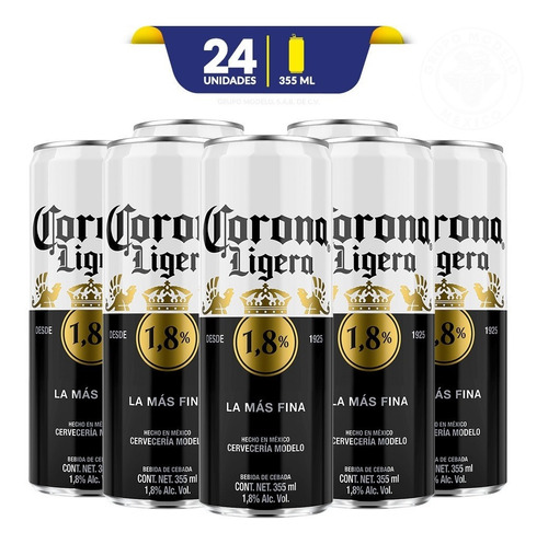 Corona Ligera 1.8 Grados De Alcohol, 24 Latas De 355 Ml