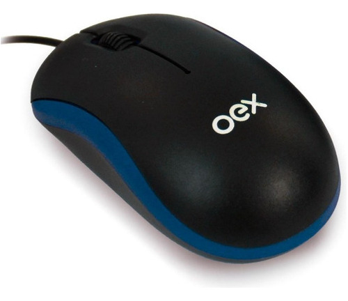 Mouse Mini Optico Com Fio Usb 1000 Dpi Oex Preto Azul Ms103