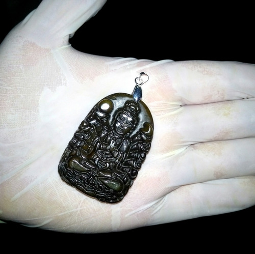 Colgante Jade Tallado En Kwan Yin Con Agarre De Plata 925