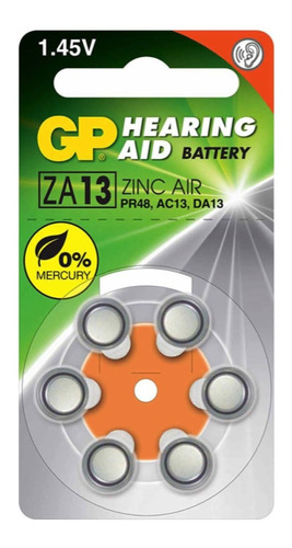 Pilas Auditivas Za13 Gp Batteries Paquete C/6 Pzas. Zinc Air
