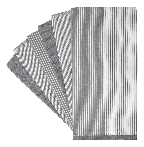 Paños De Cocina Grandes Algodon De Rayas Color Gris 6 Pzs