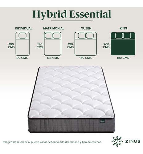 Zinus Hybrid | Colchón King Resortes Y Espuma De 20 Cm