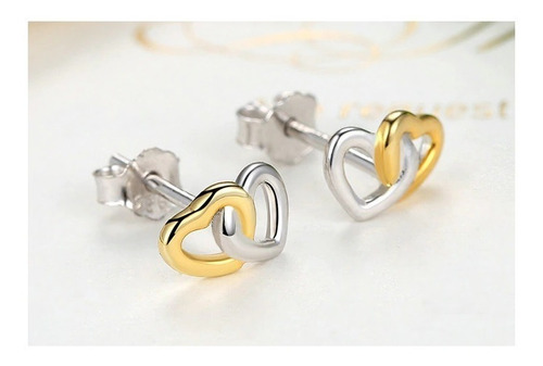 Aros De Plata S925 Bicolor Diseño Corazon