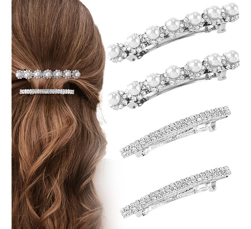 Hinzic 4pcs Pearl Rhinestone Hair Clip Bling Sparkly Crystal