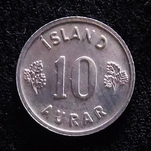 Islandia 10 Aurar 1974 Sin Circular Escudo Nacional