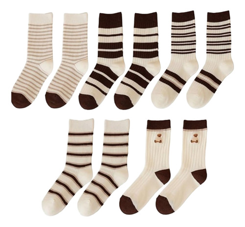 5 Pares Calcetines Deportivos De Mujer Color Café Y Rayas