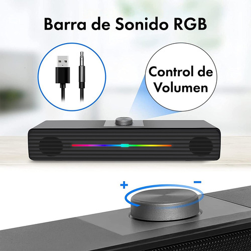 Imagen 2 de 8 de Barra Sonido Luz Rgb 3w Notebook Pc Altavoz Subwoofer Plug