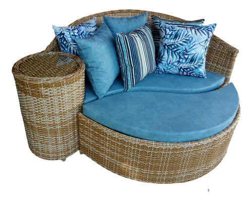 Sofá Chaise Dubai Fibra Sintética Vime Jardim Área Externa