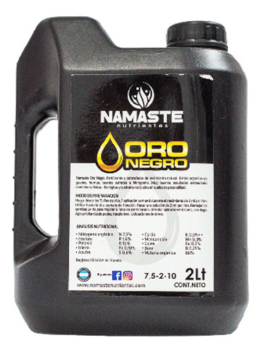 Namaste Oro Negro Fertilizante De Crecimiento Liquido 2lts 